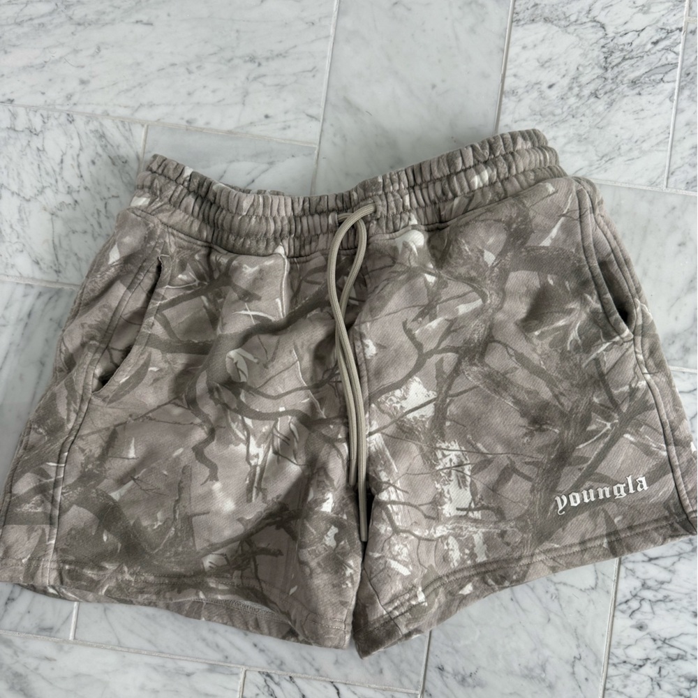 YoungLA Men's Athletic Shorts - Gray and White Camouflage